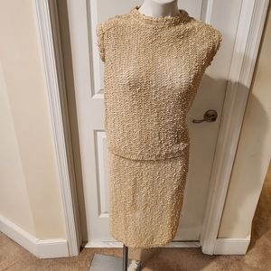 Pallas vintage cream Large stunning 2 piece suit, Irish linen, see through.